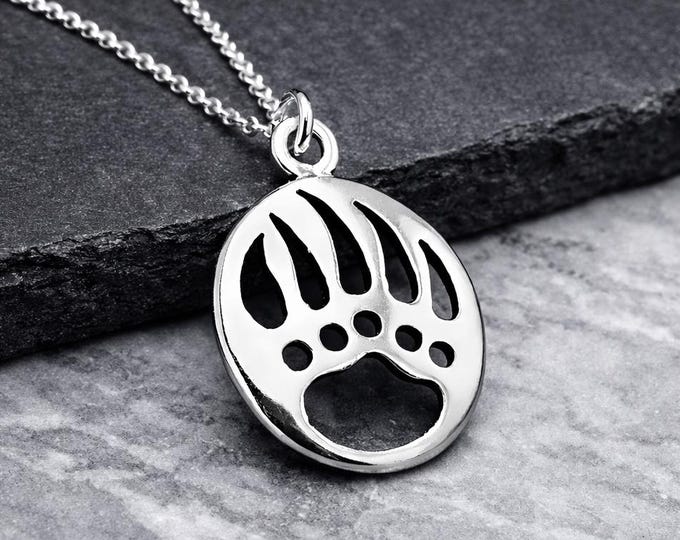 Sterling Silver Bear Paw Necklace, Bear Claw Charm, Southwestern Pendant, Grizzly Bear Jewelry