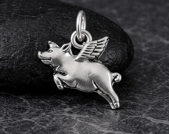 Flying Pig Charm - Silver Plated Flying Winged Pig Charm - Pig with Wings Charm - Winged Pig Pendant - Pig Jewelry - Pig Gift