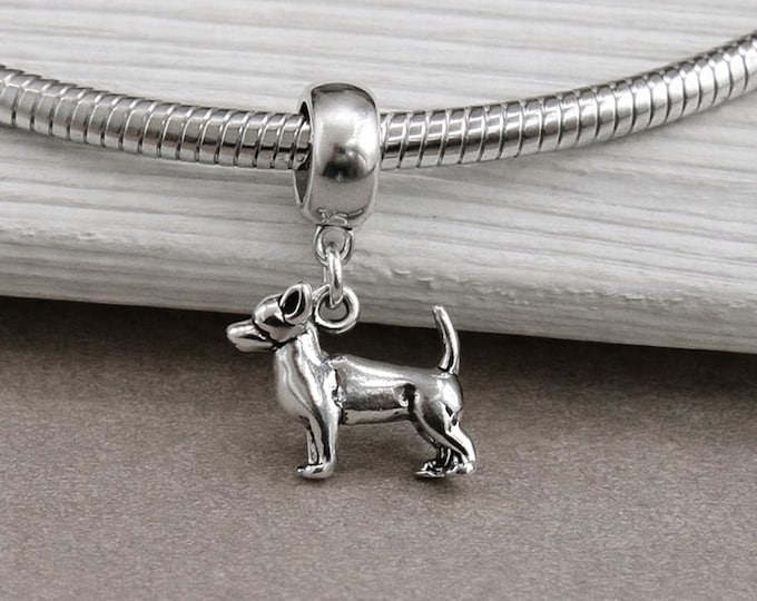 925 Sterling Silver Chihuahua Dangle Bead Charm, Chihuahua European Charm, Puppy Dog Charm, Bracelet Charm, Large Hole Bead, Chihuahua Gift