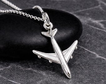 Airplane Necklace, 925 Sterling Silver 3D Airplane Charm Necklace, Jet Plane Charm, Boeing 747 Charm, 925 Airplane Gift Jewelry