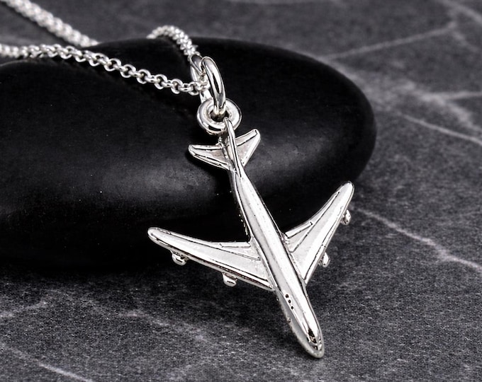 Airplane Necklace, 925 Sterling Silver 3D Airplane Charm Necklace, Jet Plane Charm, Boeing 747 Charm, 925 Airplane Gift Jewelry