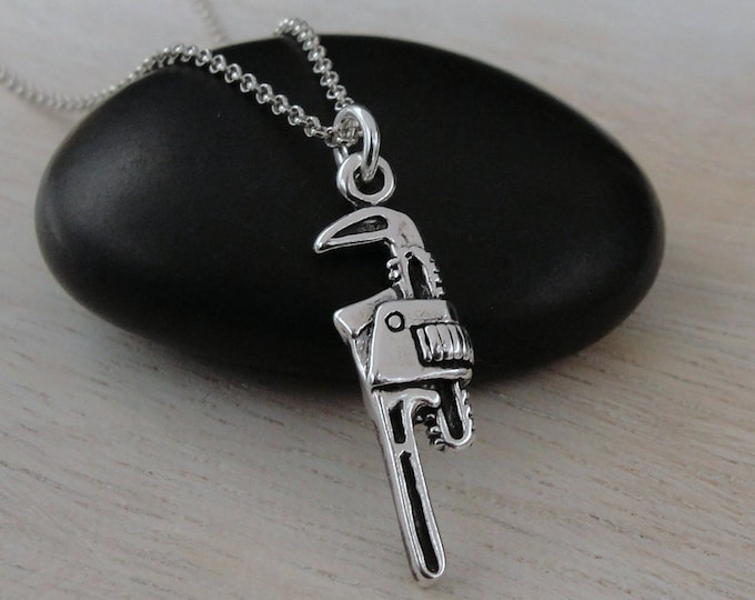 Pipe Wrench Necklace, 925 Sterling Silver 3D Monkey Wrench Charm Necklace, Handyman Necklace, Plumber Necklace, Handyman Charm