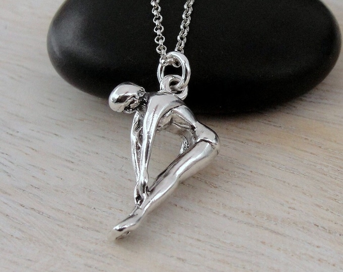 Female Diver Necklace, Sterling Silver Female Diver Charm on a Silver Cable Chain