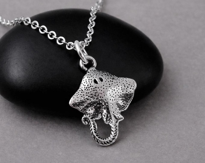 Silver Stingray Necklace, Manta Ray Charm, Sealife Pendant, Sea Creature Ocean Jewelry