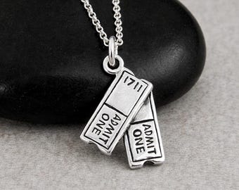 Movie Tickets Necklace, 925 Sterling Silver Show Tickets Charm, Movie Producer Pendant, Hollywood Charm, Film Producer Gift