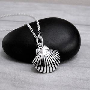 925 Sterling Silber Muschel Halskette, Jakobsmuschel Muschel Charm Halskette, Ocean Beach Charm Halskette, Silber Strand Schmuck