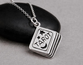 925 Sterling Silver Tarot Cards Necklace, Tarot Card Charm, Fortune Teller Pendant, Psychic Medium Gift, Good Luck Charm Jewelry