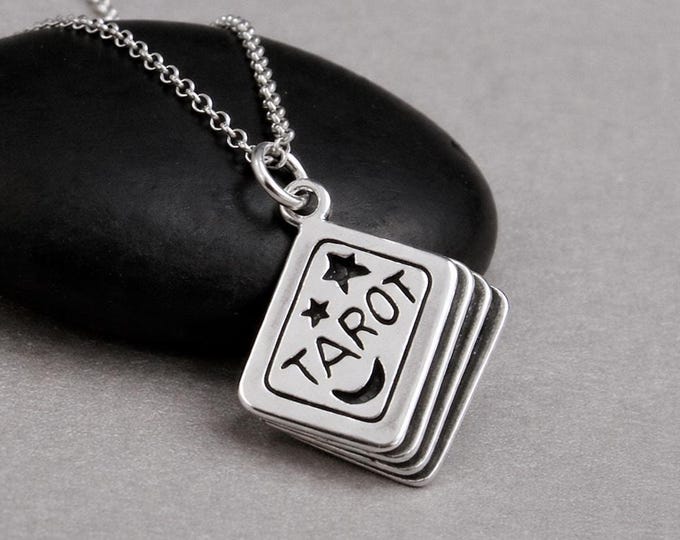 925 Sterling Silver Tarot Cards Necklace, Tarot Card Charm, Fortune Teller Pendant, Psychic Medium Gift, Good Luck Charm Jewelry