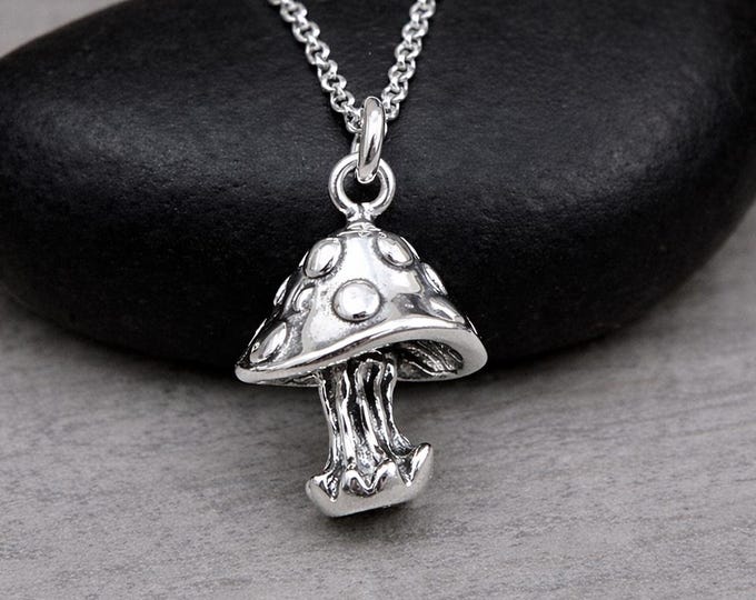 Mushroom Necklace, Sterling Silver 3D Mushroom Charm on a Silver Cable Chain, Shroom Pendant, Mushroom Gift Jewelry