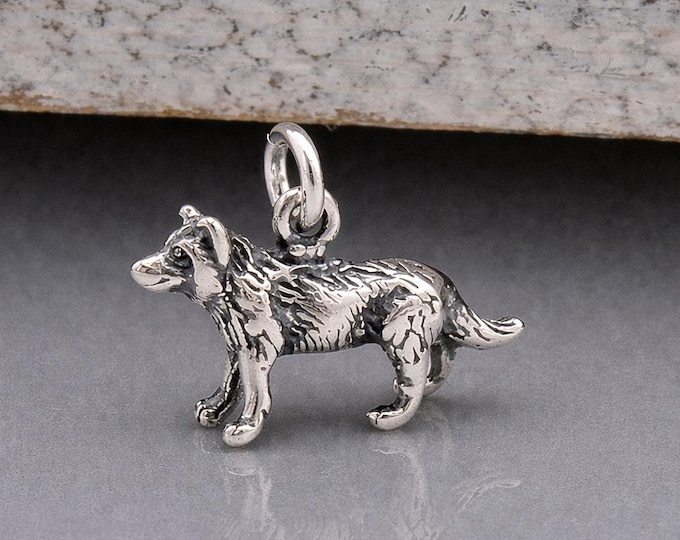 Sterling Silver 3D Wolf Charm for Necklace or Bracelet, Miniature Husky Charm, Tiny Coyote Pendant Jewelry
