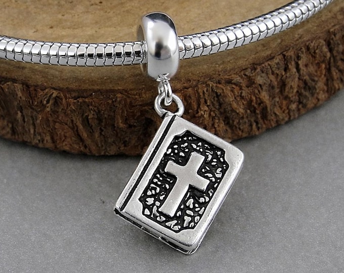 Holy Bible European Charm, Sterling Silver 3D Bible Dangle Charm, Scripture Pendant, Prayer and Religion Jewelry, Christian Faith Gift