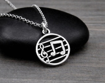 Sterling Silver Music Notes Charm Necklace, Treble Clef Pendant, Musical Gift for Teacher or Student