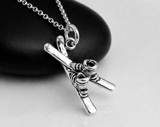 Skis and Boots Necklace, 925 Sterling Silver Skiing Charm Necklace, Skier Necklace, Ski Boots Charm Necklace, Skiing Jewelry, Skier Gift