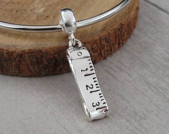Tape Measure Charm, Silver Measuring Tape Dangle Charm, Sewing Charm, Seamstress Charm, Quilting Charm, Quilter Charm, Large Hole Bead
