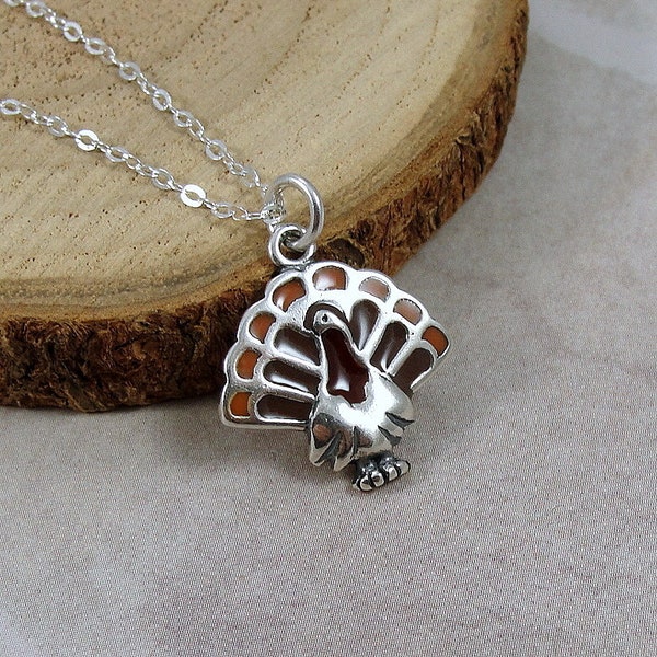 Sterling Silver Turkey Necklace, Turkey Charm, Thanksgiving Charm, Thanksgiving Necklace, Thanksgiving Jewelry