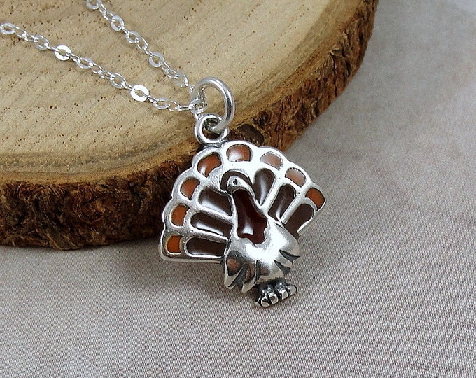 Sterling Silver Turkey Necklace, Turkey Charm, Thanksgiving Charm, Thanksgiving Necklace, Thanksgiving Jewelry