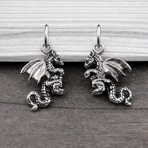 Dragon Charm, Silver 3D Dragon Pendant for Necklace or Bracelet, Mythical Charm, Fantasy Jewelry, Flying Serpent Pendant image 2