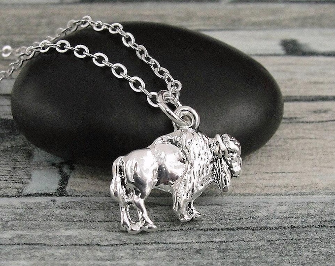 Buffalo Necklace, Silver Buffalo Charm Necklace, American Bison Necklace, Bison Charm, Buffalo Pendant, Buffalo Jewelry, Buffalo Gift