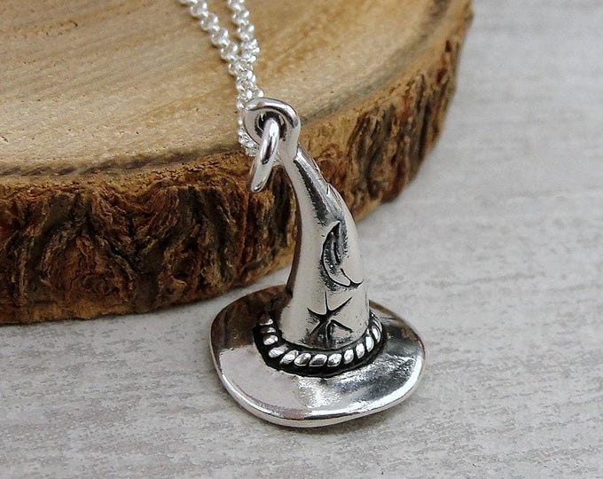 Wizard Hat Necklace, Sterling Silver 3D Wizard Hat Charm on a Silver Cable Chain, Witch Hat Charm, Halloween Charm, Wizard Gift Jewelry
