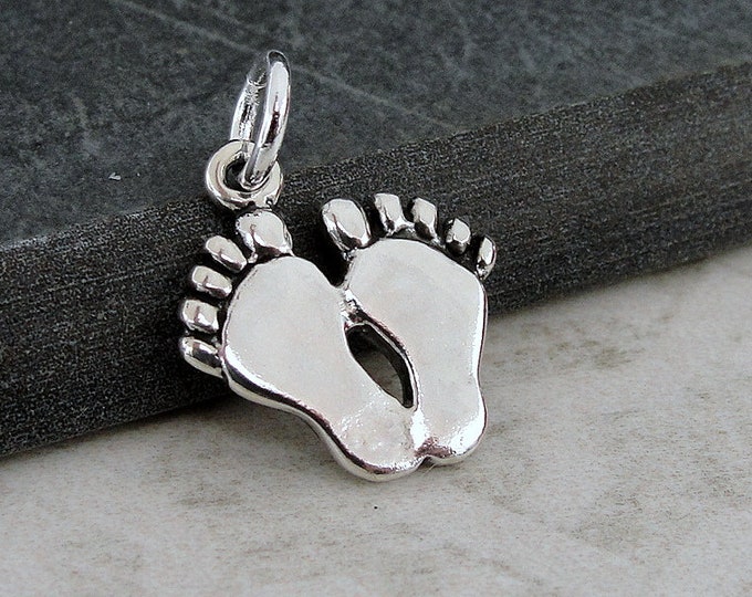 Feet Charm, 925 Sterling Silver Footprints Charm for Necklace or Bracelet, Baby Feet Charm, Newborn Footprints Charm,  Baby Shower GIft