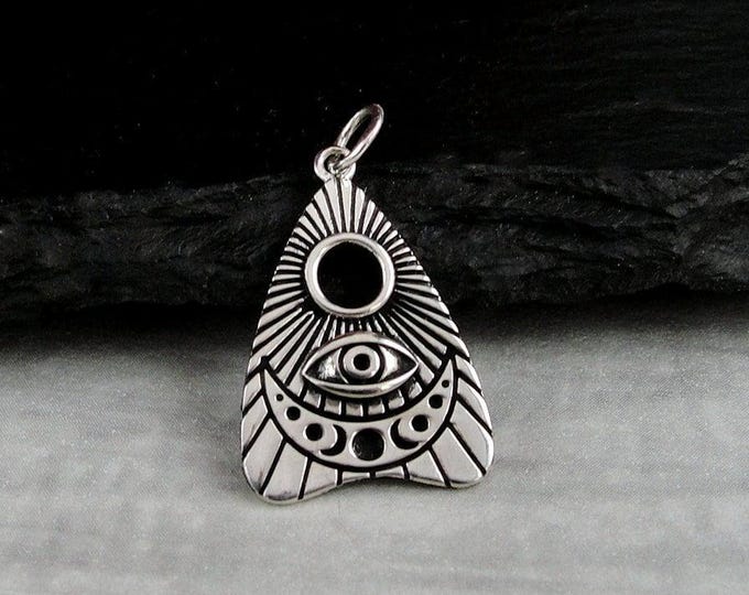 925 Sterling Silver Spirit Board Planchette Charm, Spirit Board Pendant, Silver All Seeing Eye Talisman Charm, Talking Board Charm Jewelry