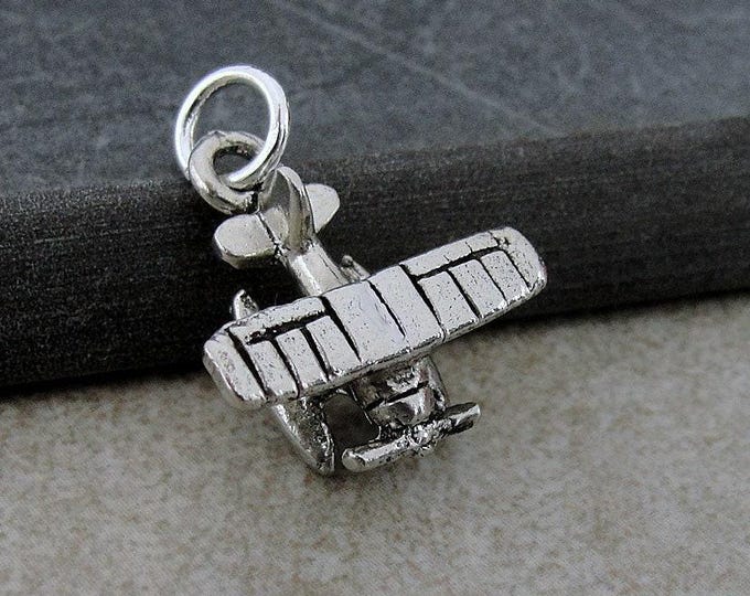 Seaplane Charm, Silver Plated Seaplane Charm for Necklace or Bracelet, Floatplane Charm, Water Plane Charm, Aircraft Charm, Hydroplane Charm