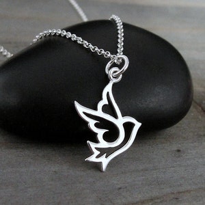 Peace Dove Necklace, 925 Sterling Silver Peace Dove Charm on a Silver Cable Chain, Peace Bird Necklace, Peace Dove Outline Charm