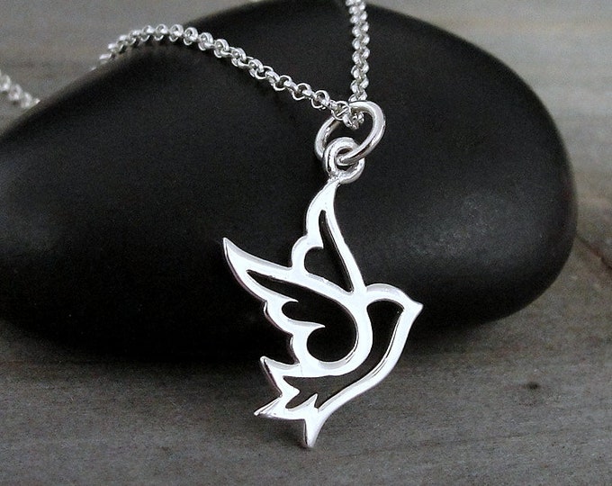 Peace Dove Necklace, 925 Sterling Silver Peace Dove Charm on a Silver Cable Chain, Peace Bird Necklace, Peace Dove Outline Charm