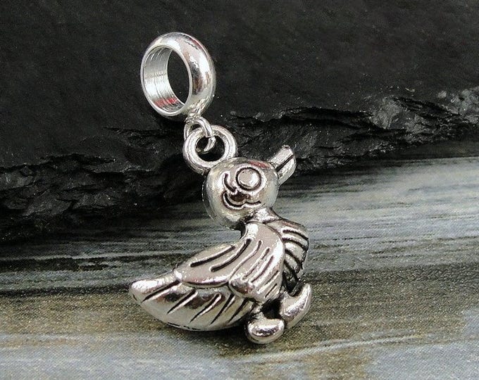Silver Duck Dangle Charm,  Baby Duckling Charm, Cute Duck Charm, Duckie Ducky Dangle Charm, Bracelet Charm, Large Hole Bead, Big Hole Bead