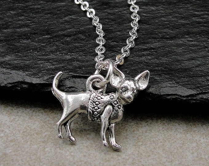 Chihuahua Necklace, Silver Chihuahua Charm, Chihuahua Pendant, Puppy Dog Necklace, Dog Lover Necklace, Chihuahua Gift, Chihuahua Jewelry