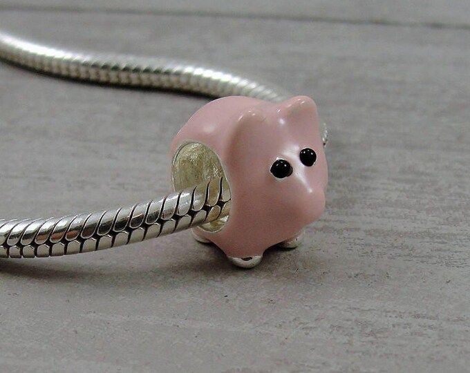 Pink Pig European Charm, Pig European Bead, Pig Bracelet Charm, Pot Bellied Pig Charm, Large Hole Bead, Big Hole Bead, Farm Animal Jewelry