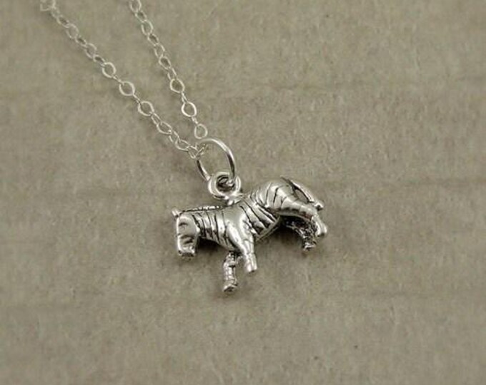 Zebra Necklace, Sterling Silver Striped Zebra Charm on a Silver Cable Chain