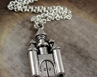 Medieval Castle Necklace, Silver Plated Castle on a Silver Cable Chain