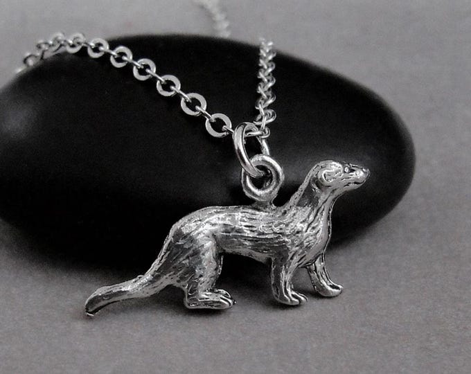 Ferret Necklace, Silver Plated Ferret Charm Necklace, Ferret Pendant, Weasel Charm, Ferret Gift Jewelry