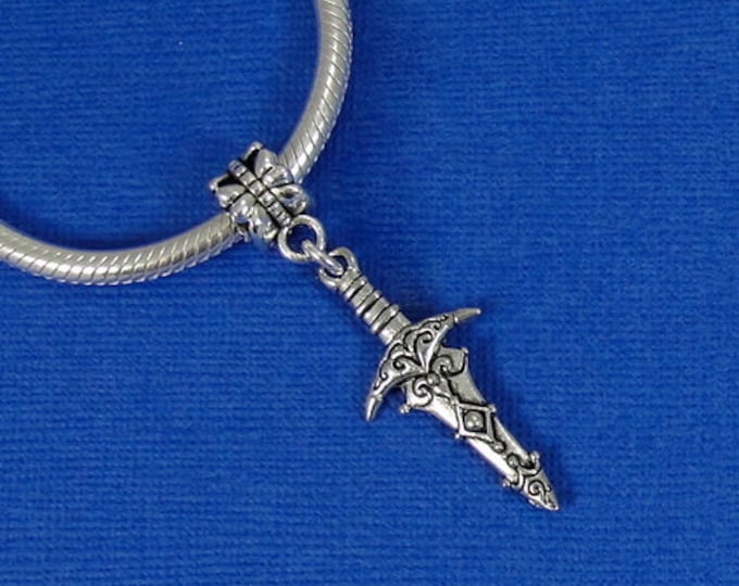 Excalibur Sword European Dangle Bead Charm - Silver Excalibur Sword Charm for European Bracelet