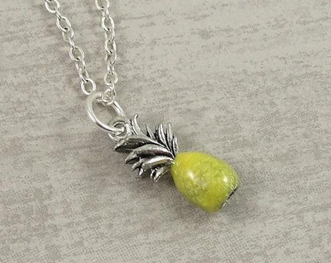 Tiny Yellow Pineapple Necklace, Silver and Golden Pineapple Charm on a Silver Cable Chain