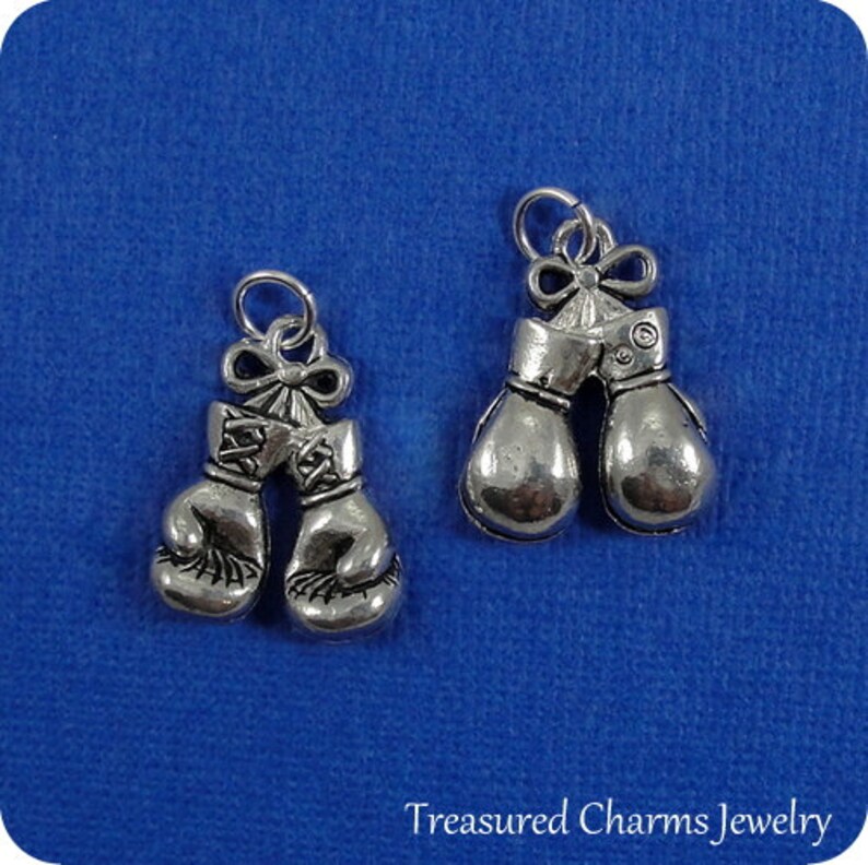 Boxing Gloves Charm Silver Plated Boxing Gloves Charm for Necklace or Bracelet image 1