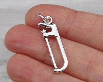 Silver Hacksaw Charm, Hacksaw Necklace Charm, Hacksaw Bracelet Charm, Metal Saw Charm, Halloween Charm, Horror Charm, Handyman Charm