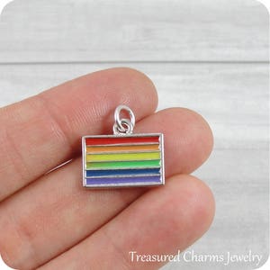 LGBTQ Pride Flag Charm Silver Plated Rainbow Gay Pride Charm for Necklace or Bracelet image 1