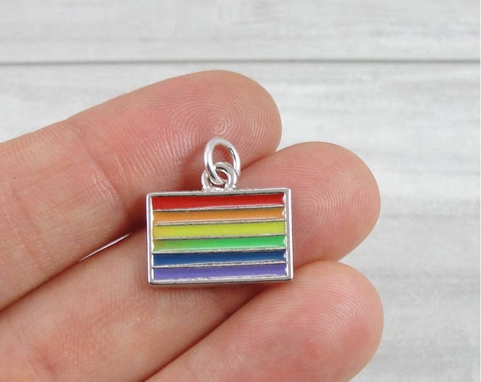 LGBTQ Pride Flag Charm - Silver Plated Rainbow Gay Pride Charm for Necklace or Bracelet