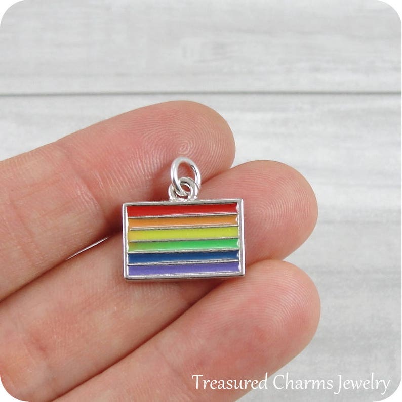 LGBTQ Pride Flag Charm Silver Plated Rainbow Gay Pride Charm for Necklace or Bracelet image 1