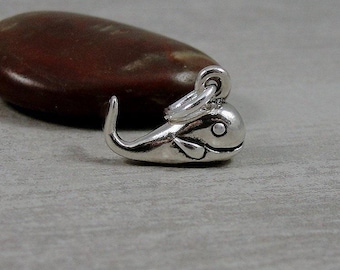 CLOSEOUT - Sterling Silver Whale Charm, Beluga Whale Charm, Sperm Whale Charm, 3D Whale Pendant, Bracelet Charm, Necklace Charm, Whale Gift