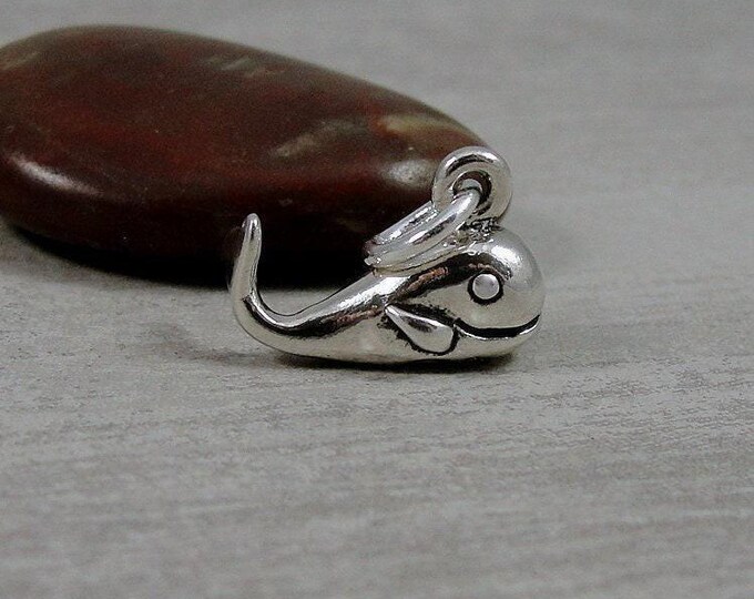 CLOSEOUT - Sterling Silver Whale Charm, Beluga Whale Charm, Sperm Whale Charm, 3D Whale Pendant, Bracelet Charm, Necklace Charm, Whale Gift