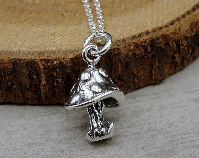 Mushroom Necklace, Sterling Silver 3D Mushroom Charm on a Silver Cable Chain, Shroom Charm Necklace, Mushroom Gift, Mushroom Jewelry