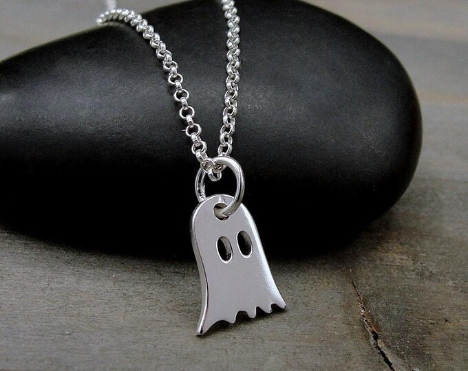 Ghost Necklace, Sterling Silver Ghost Charm on a Silver Cable Chain, 925 Ghost Charm, Halloween Necklace, Halloween Charm, Spooky Jewelry