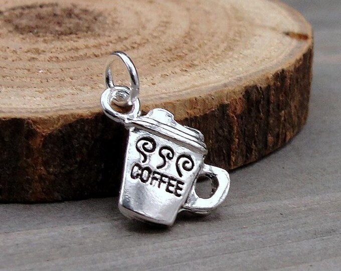Coffee Mug Charm, Silver Coffee Cup Charm for Necklace or Bracelet, Coffee Lover Charm, Barista Charm, Coffee Shop Charm, Gift for Barista