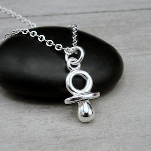 Pacifier Necklace, Silver Plated 3D Pacifier Charm Necklace, Binky Necklace, Newborn Charm, Baby Shower Gift, Newborn Baby Jewelry