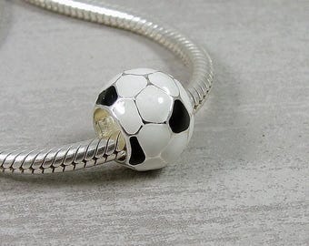 Soccer Ball European Charm, Soccer Ball European Bead, Soccer Bracelet Charm, Large Hole Bead, Big Hole Bead, Soccer Jewelry Gift