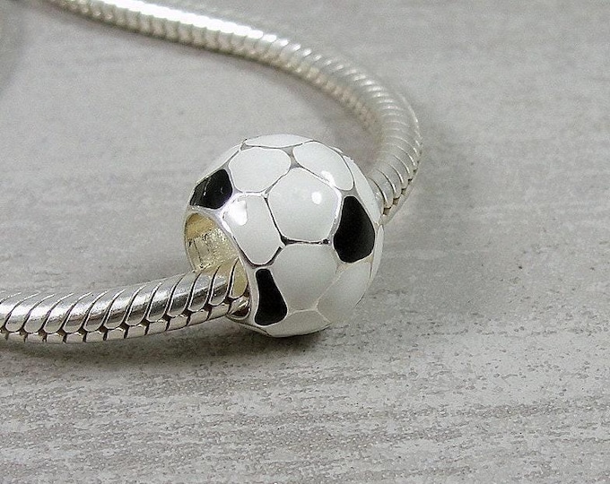 Soccer Ball European Charm, Soccer Ball European Bead, Soccer Bracelet Charm, Large Hole Bead, Big Hole Bead, Soccer Jewelry Gift