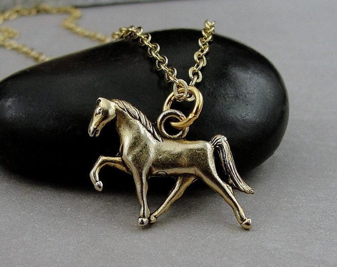 Gold Horse Necklace, Gold Tennessee Walking Horse Necklace, Gold Horse Charm, Gold Pony Necklace, Trotting Horse Charm, Gold Horse Jewelry